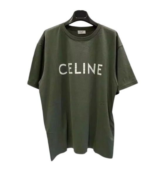 CELINE Logo Print - Olive Green Tee