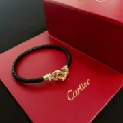 Cartier Stylish Leather Bracelet with Gold Clasp