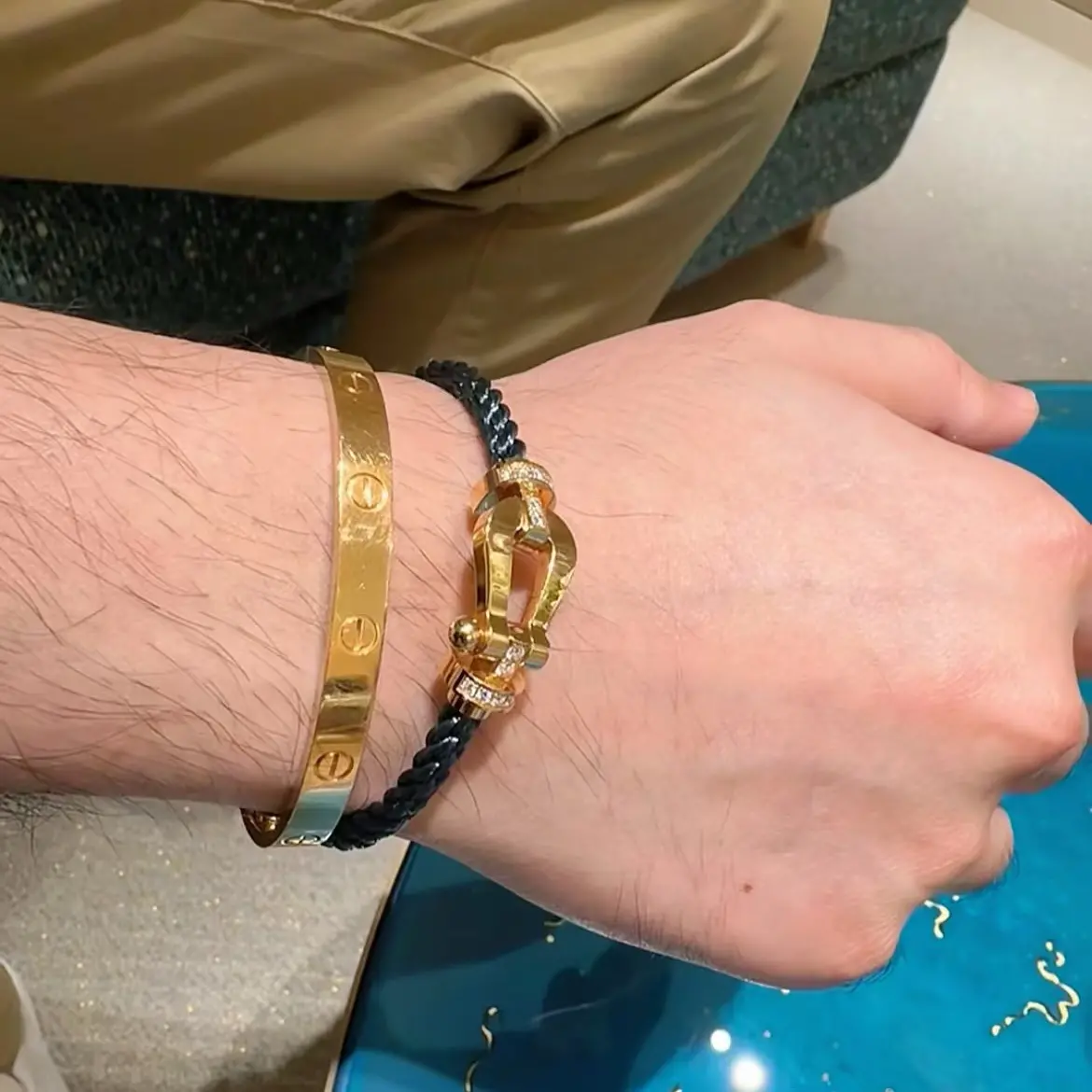 Cartier Love Bracelet 18K Gold & Black Braided Leather with Diamond Accent