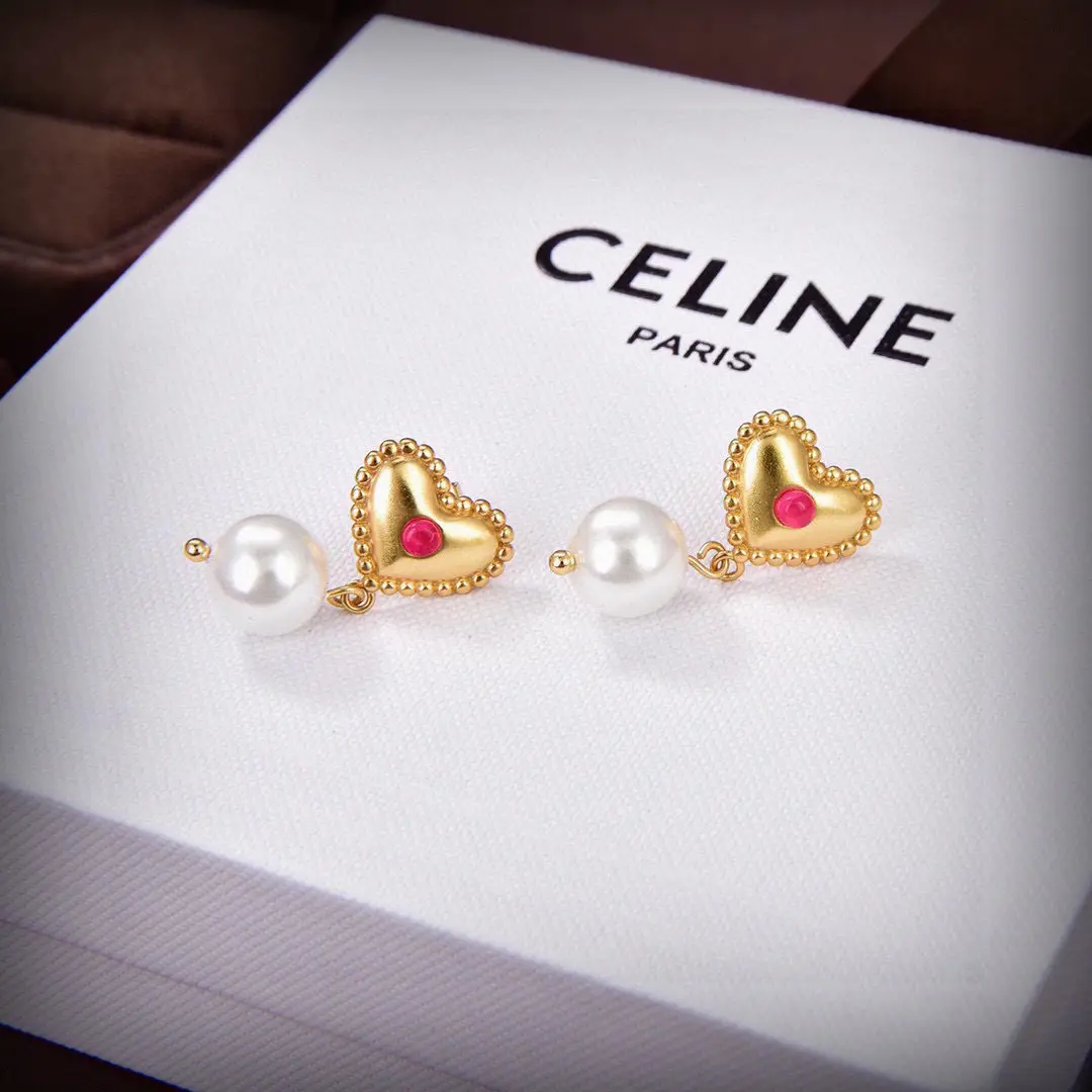 Celine Paris Romantic Heart Stud Earrings