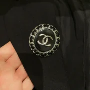 Chanel Shiny Black Crystal Button Pin