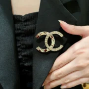 Chanel Classic Gold Tone CC Logo Pin Brooch