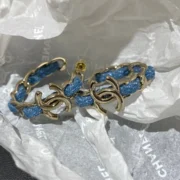 Chanel Unique CC Earrings with Blue Chain