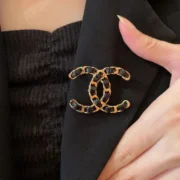 Chanel Stylish CC Logo Brooch Black Chain