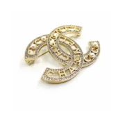 Chanel Luxurious Gold Tone CC Logo Brooch with Crystals & Pearls
