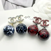Chanel Exquisite Marble Ball Dangles CC Logo Drop Earrings