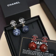 Chanel Unique Marble Ball Design CC Logo Drop Earrings