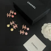 Chanel Adorable Pink & Yellow Beads CC Logo Earrings