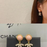 Chanel Lovely CC Logo Earrings w/ Peach Beads