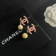 Chanel Charming CC Logo Earrings w/ Yellow Beads