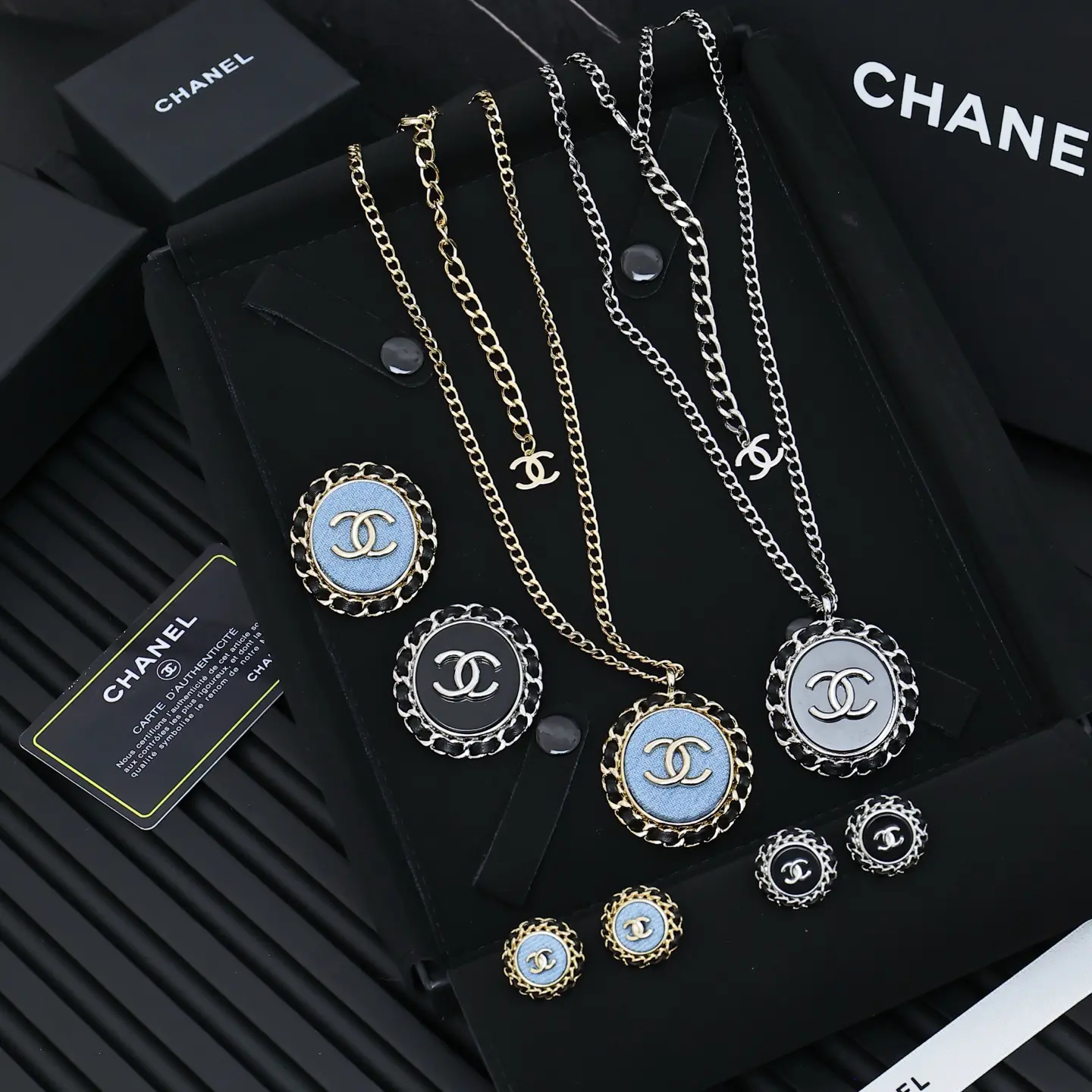 Chanel Unique Blue & Black CC Logo Set