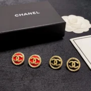 Chanel Elegant Red and Gold CC Stud Earrings