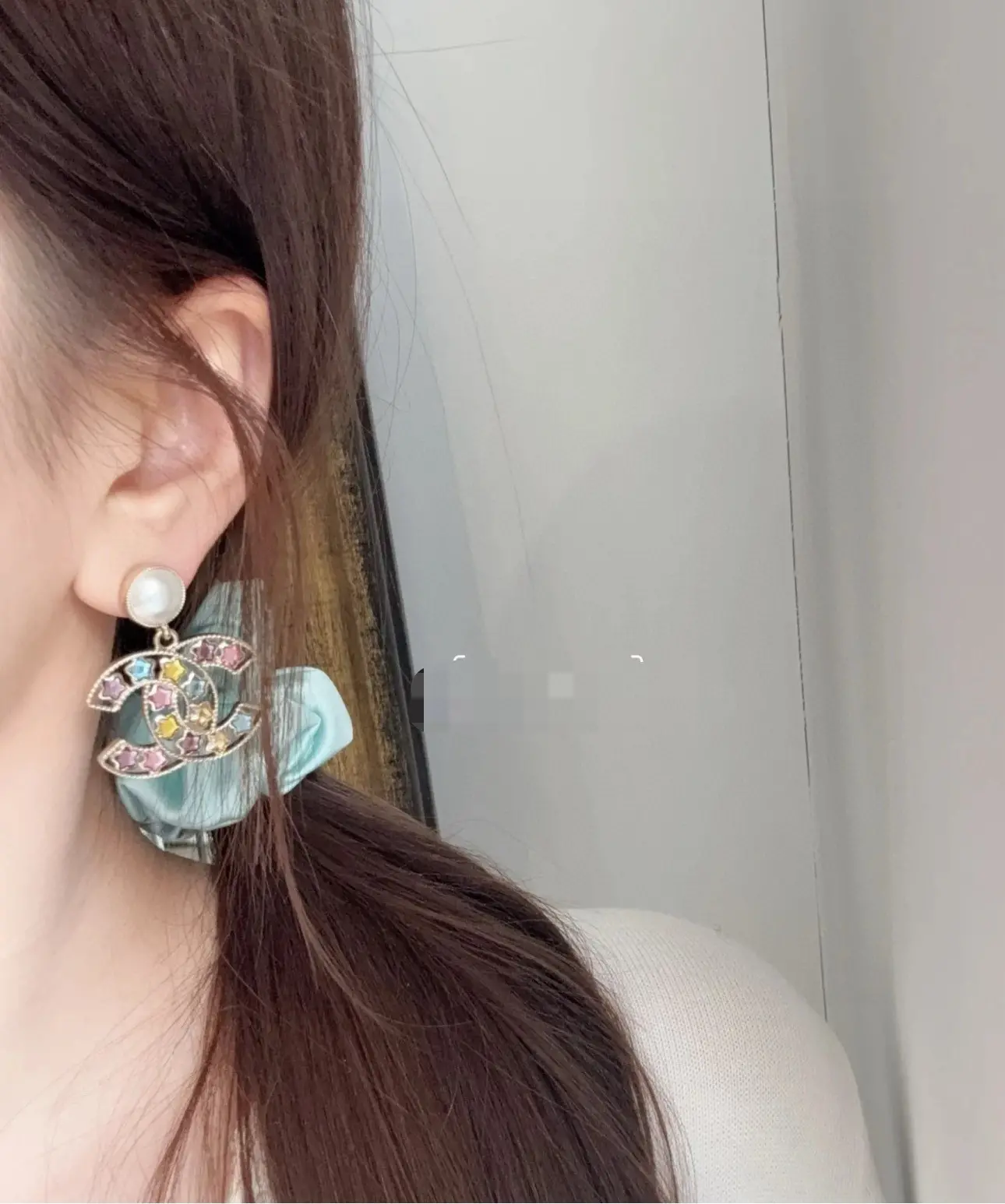 Chanel Glamorous Pearl & Crystal CC Logo Earrings