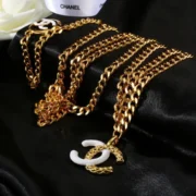 Chanel Shining Gold Chain with White CC Pendant