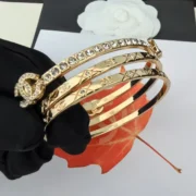 Chanel Luxury Gold Crystal Bangle Set