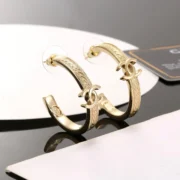 Chanel Stylish Gold Hoop Earrings with CC Logo