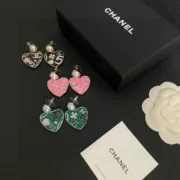 Chanel Fancy Heart Earrings w/ Enamel