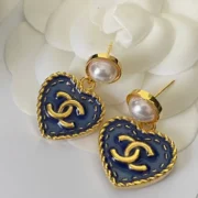 Chanel Stylish Heart Earrings w/ Pearl
