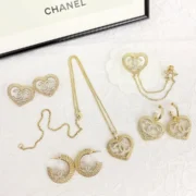 Chanel Fashionable Heart Pendant Necklace Set with Accessories
