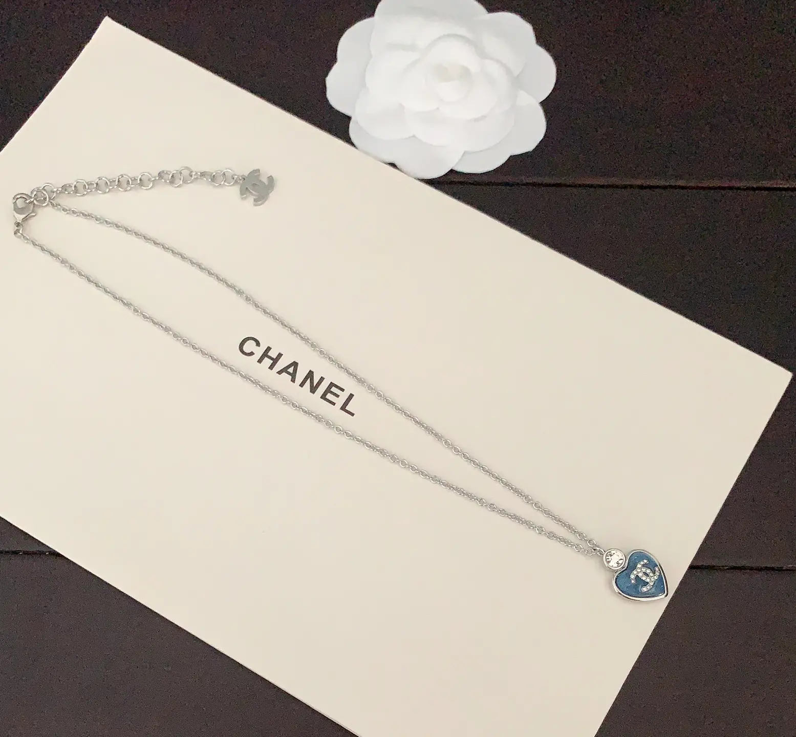 Chanel Beautiful Heart Pendant Necklace with Blue Enamel