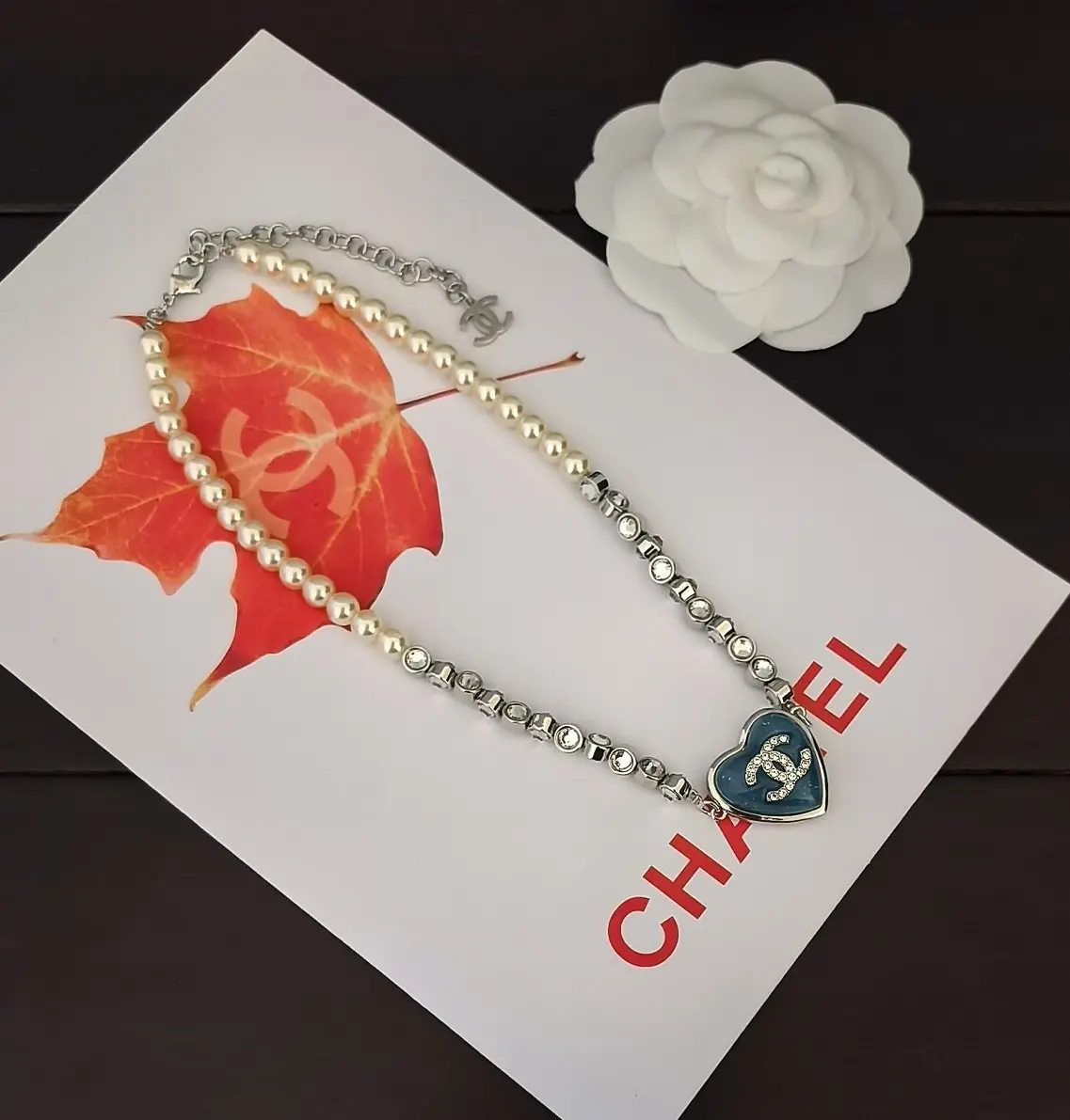 Chanel Sparkling Heart Pendant Necklace with Crystals