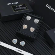 Chanel Graceful Heart Stud Earrings with Accents