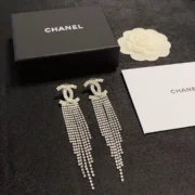 Chanel Sparkling Long Crystal Tassel Earrings