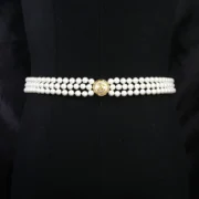 Chanel Elegant Pearl Belt with Gold Buckle