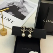 Chanel Sparkling Pearl Drop Earrings with CC Logo