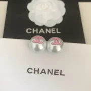 Chanel Cute Pearl Earrings with Pink CC
