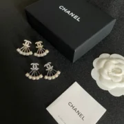 Chanel Fancy Pearl Fan Earrings with CC Logo
