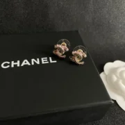 Chanel Shining Pink Crystal CC Stud Earrings