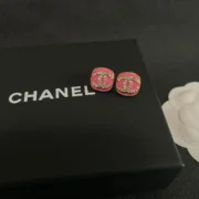 Chanel Sparkling Pink Enamel Crystal Stud Earrings