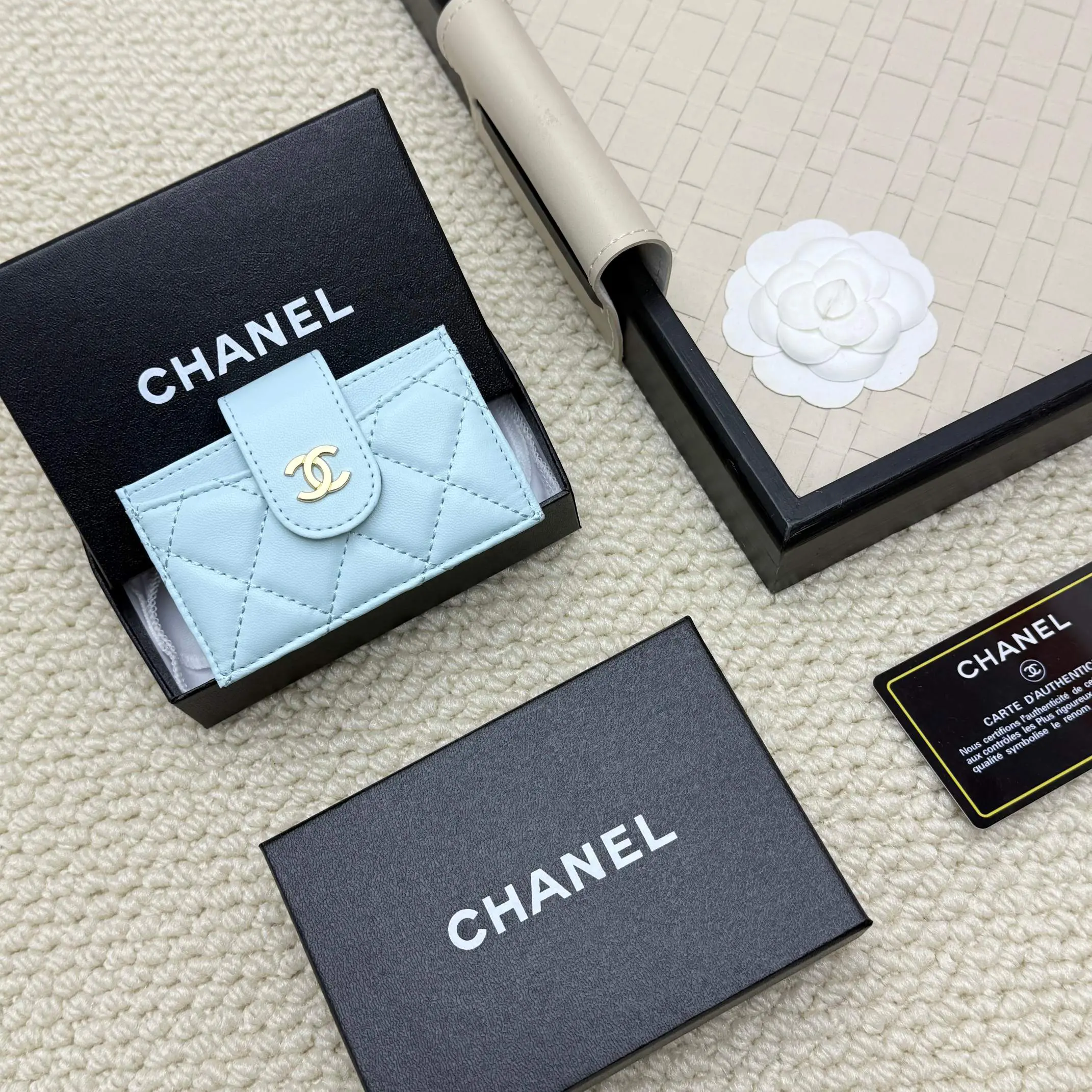Chanel Delicate Light Blue Quilted Card CC