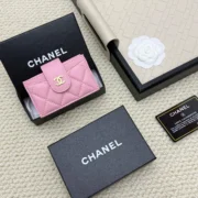 Chanel Pretty Pink Quilted Wallet Gold CC