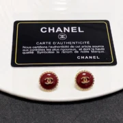 Chanel Gorgeous Red Enamel Stud Earrings Gold