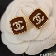 Chanel Vintage Square Brown Stud Earrings