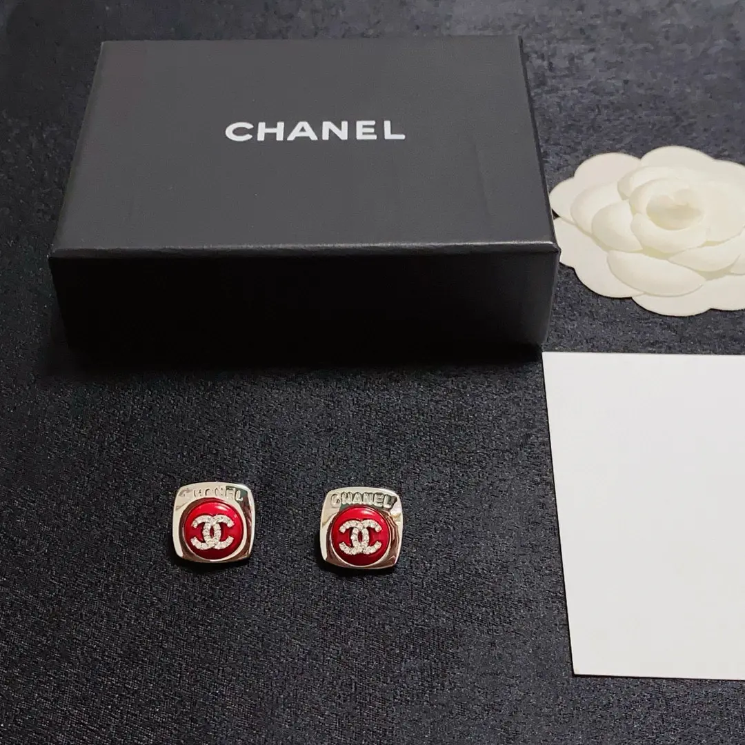 Chanel Fabulous Square Red CC Stud Earrings