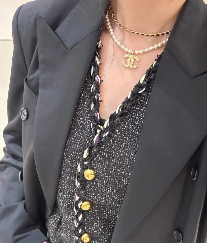 Chanel Chic Tweed Vest with Gold & Pearl Set