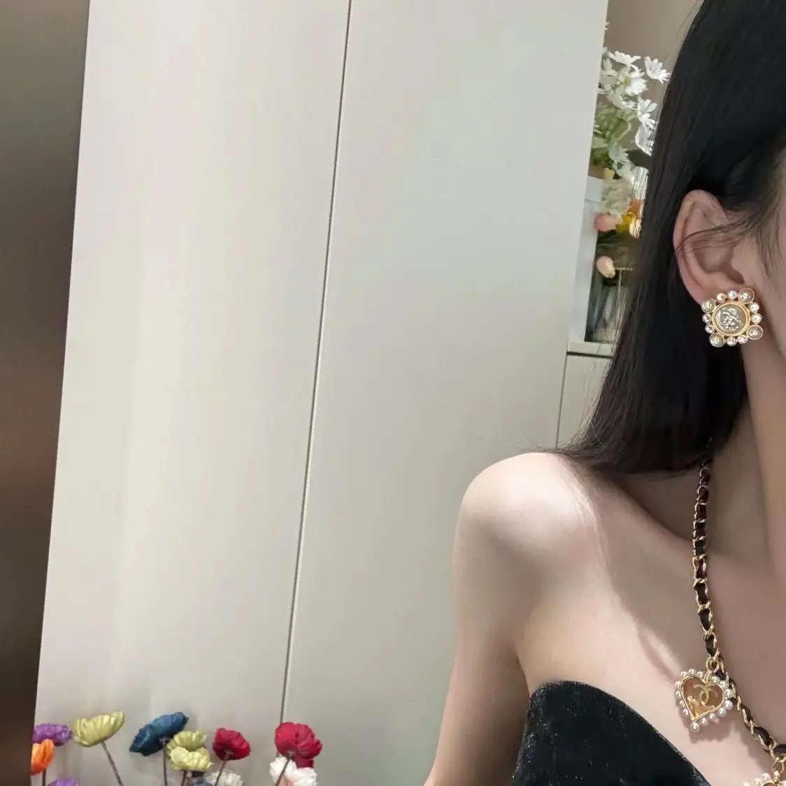 Chanel Elegant Vintage Pearl & Crystal Earrings