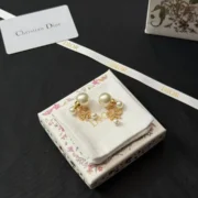 Christian Dior Graceful Pearl Earrings w/ Gold Butterflies