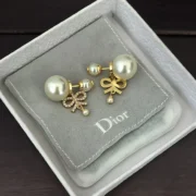 Dior Elegant Bow Pearl Stud Earrings