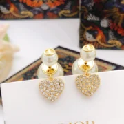 Dior Sparkling Heart Crystal Pearl Earrings