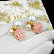 Dior Elegant Pearl & Pink Enamel Stud Earrings