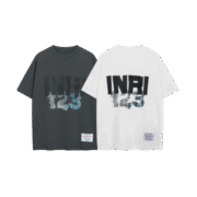 INAI Dark Grey-White Graphic T-Shirt