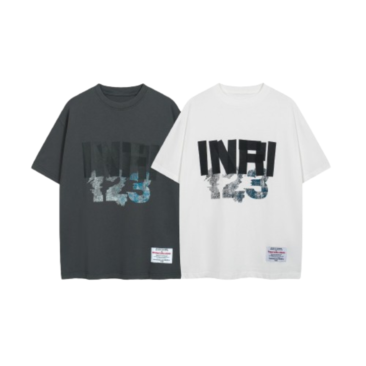 INAI Dark Grey-White Graphic T-Shirt