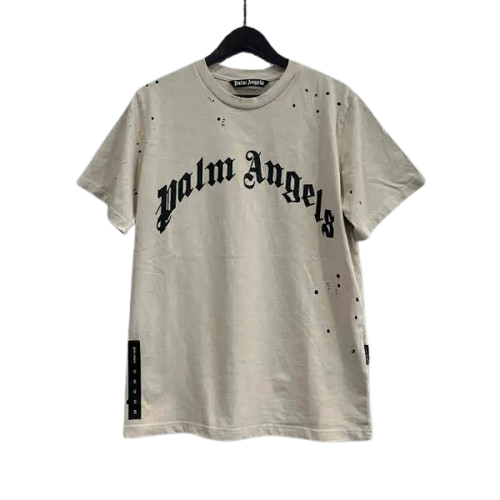 Palm Angels - Distressed Beige Logo T-shirt