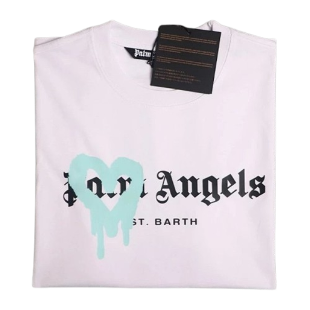 Palm Angels - White Turquoise Heart Drip Tee