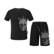 Plein: Fashionable Skull Print T-Shirt & Shorts Set