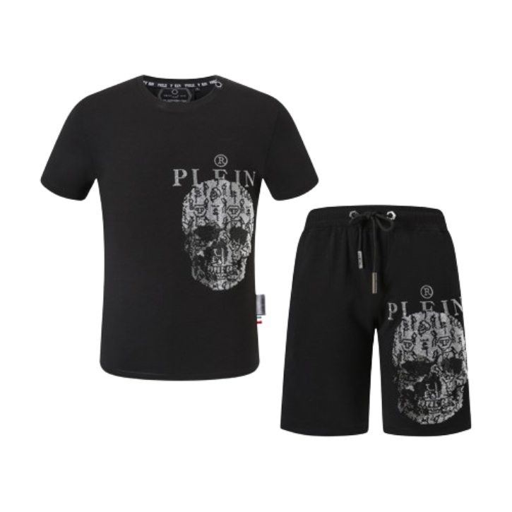 Plein: Fashionable Skull Print T-Shirt & Shorts Set